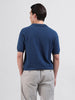 Men's Teal Slim Fit Textured Flat Knit Polo Collar T-Shirt
