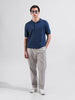 Men's Teal Slim Fit Textured Flat Knit Polo Collar T-Shirt