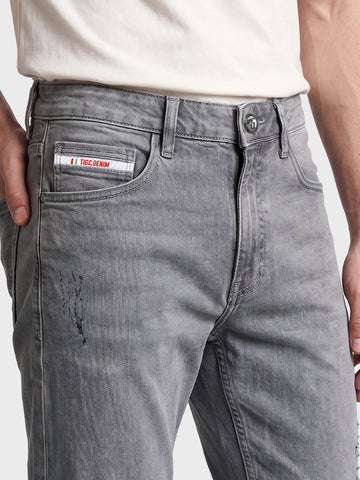 Men's Grey Straight Fit Solid Street Wear Jeans