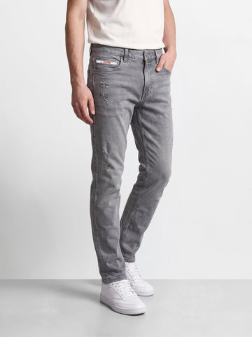 Men's Grey Straight Fit Solid Street Wear Jeans