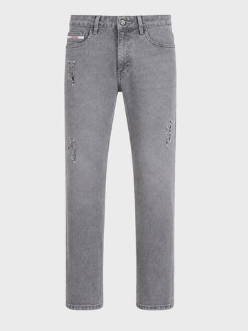 Men's Grey Straight Fit Solid Street Wear Jeans