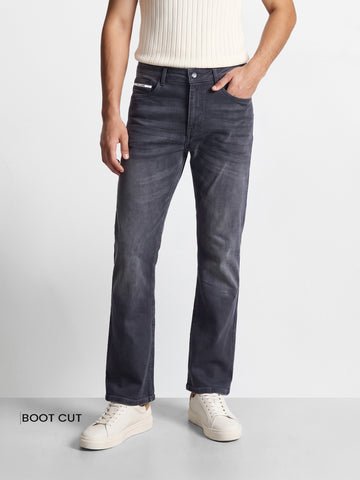 Men's Grey Regular Fit Solid Casual Jeans