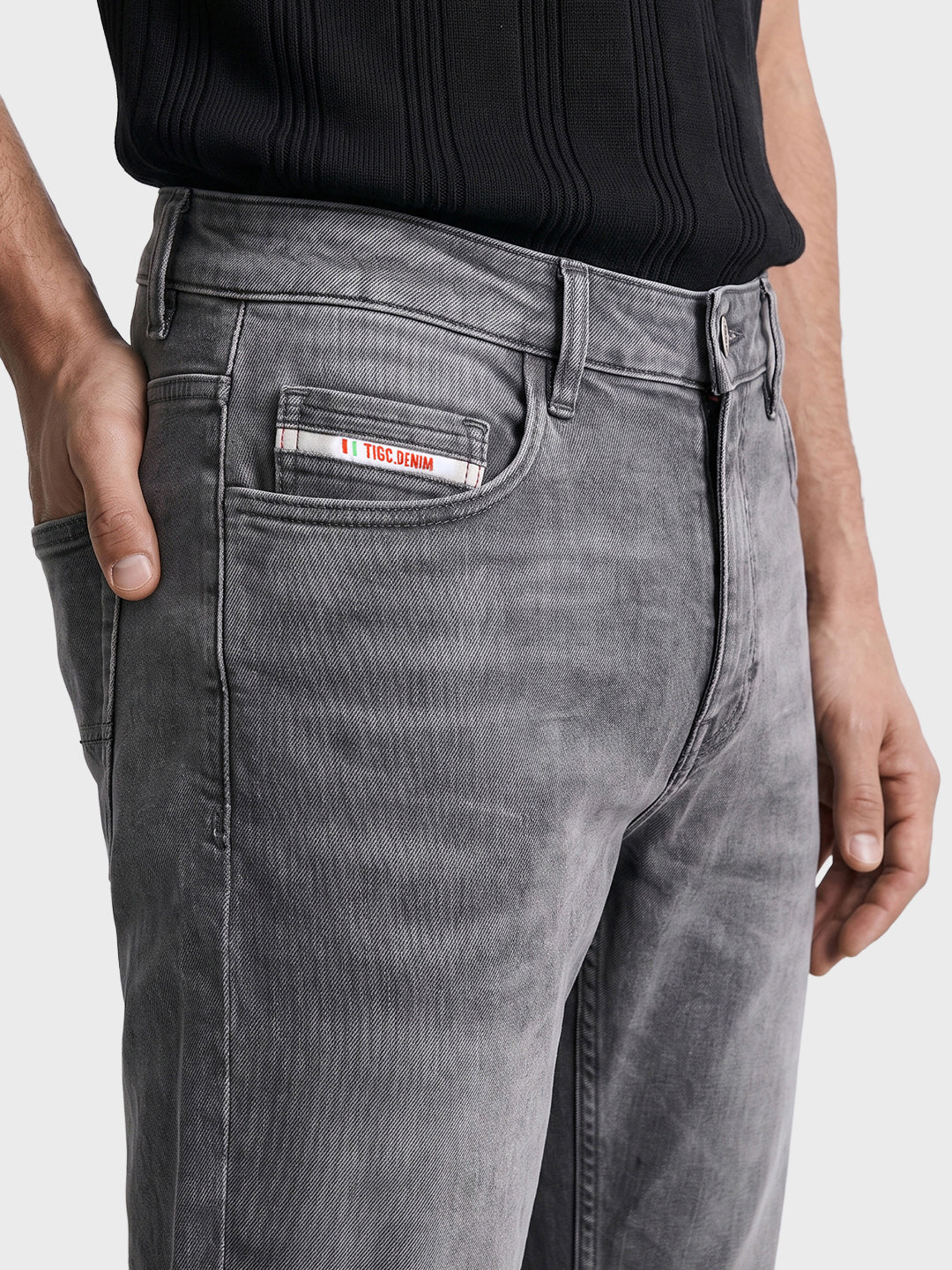 Men's Grey Bootcut Fit Solid Casual Jeans