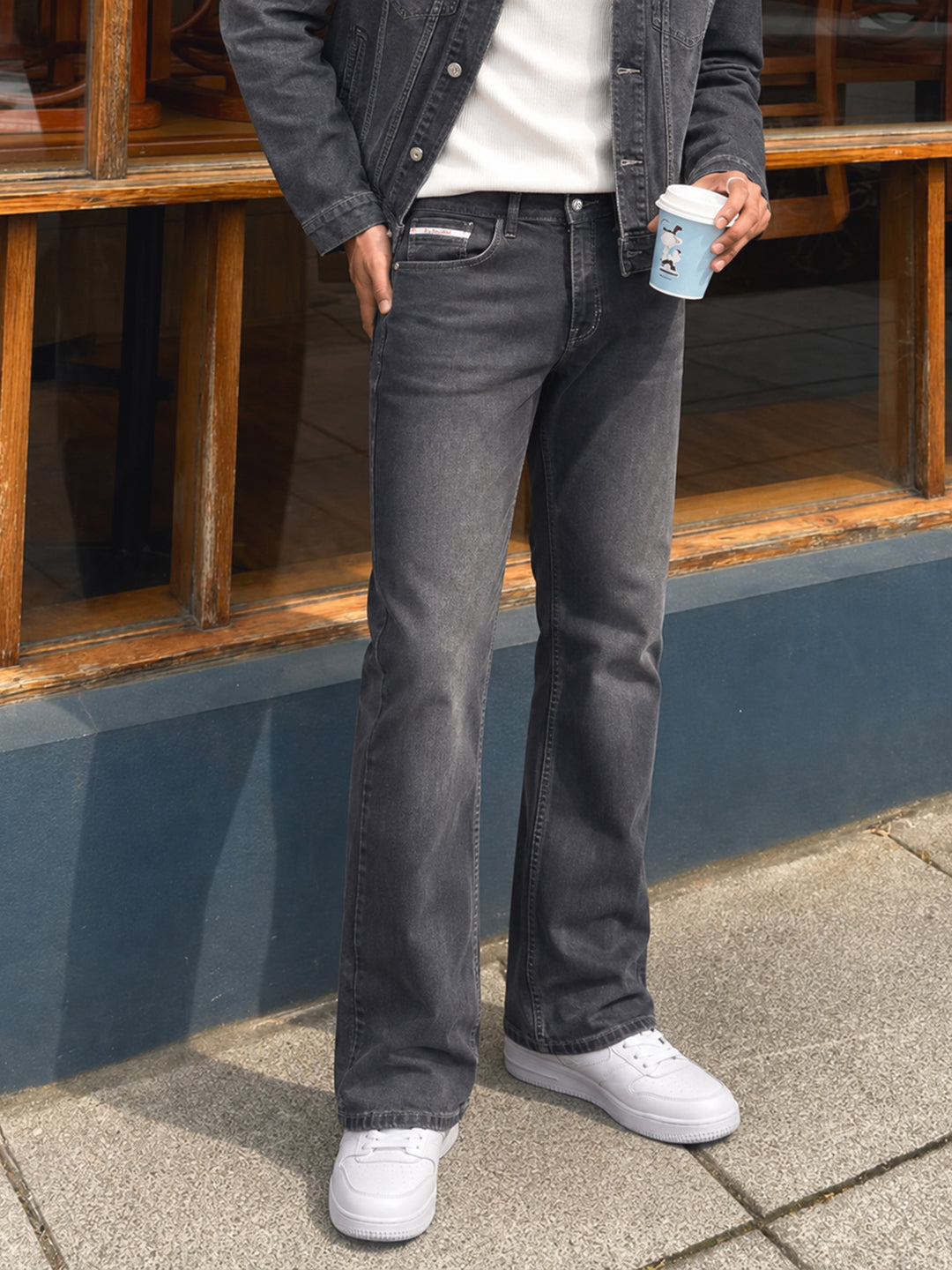 Men's Grey Bootcut Fit Solid Casual Jeans