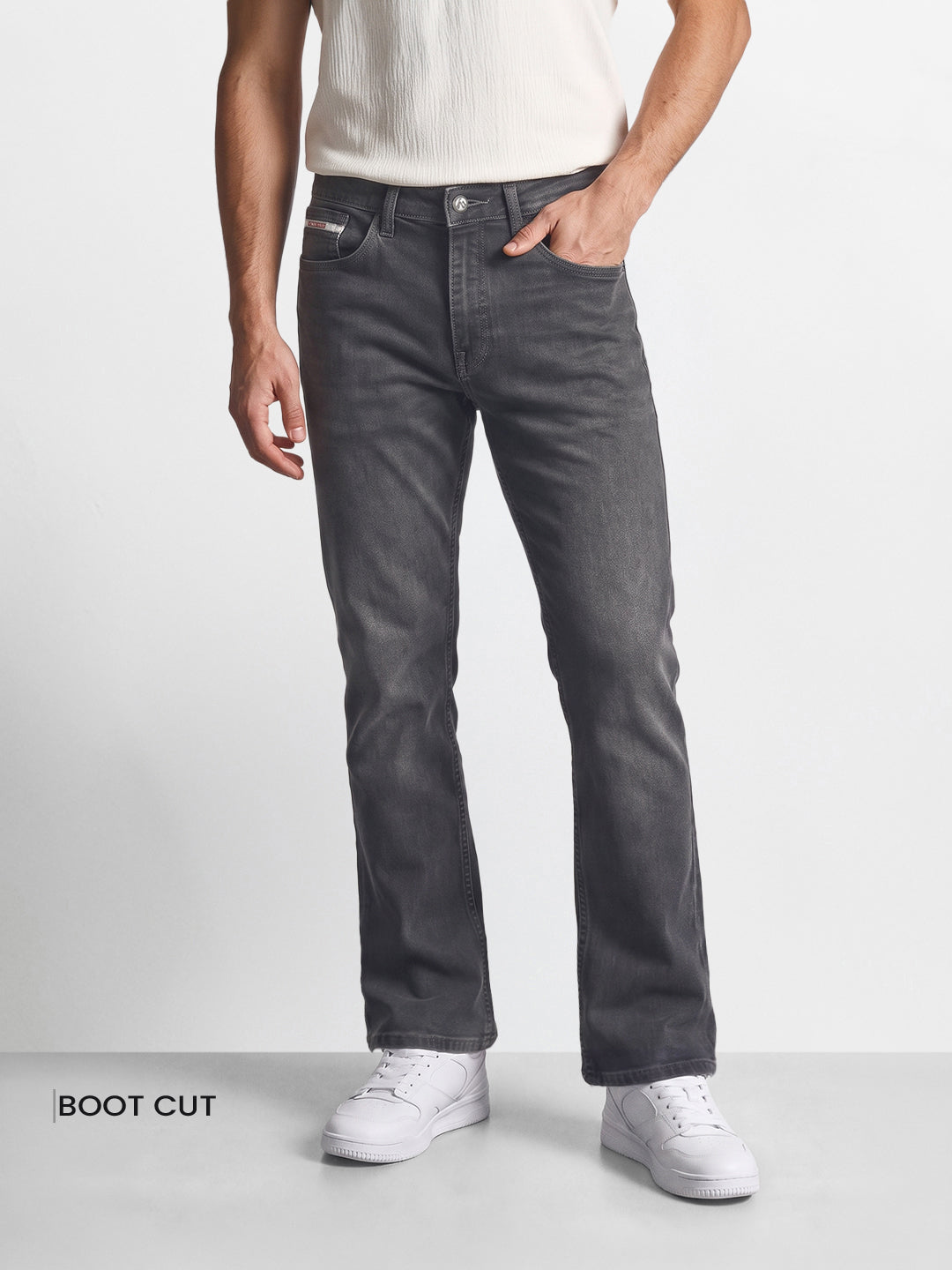 Men's Grey Bootcut Fit Solid Casual Jeans