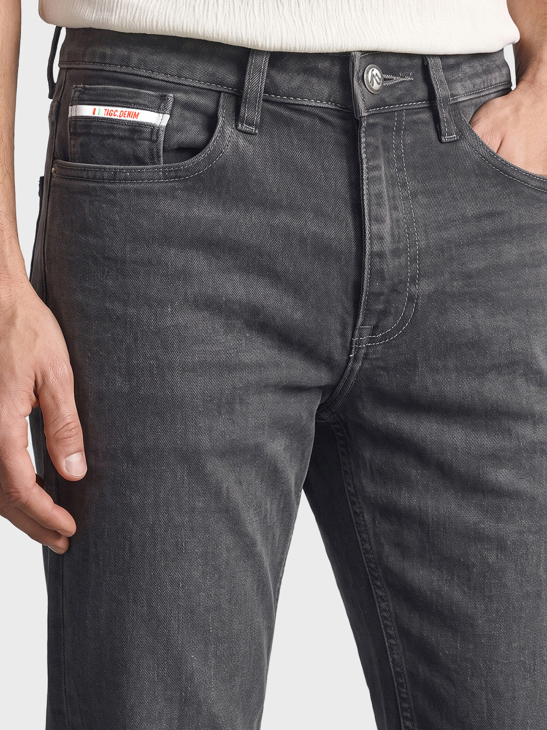 Men's Grey Bootcut Fit Solid Casual Jeans