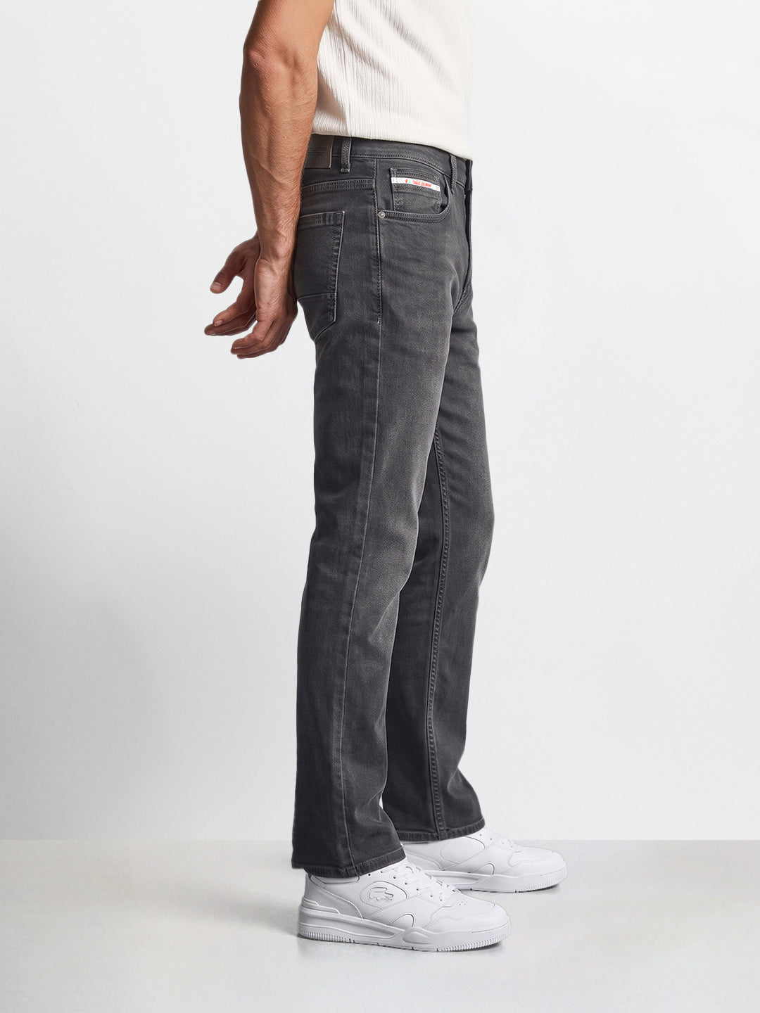 Men's Grey Bootcut Fit Solid Casual Jeans