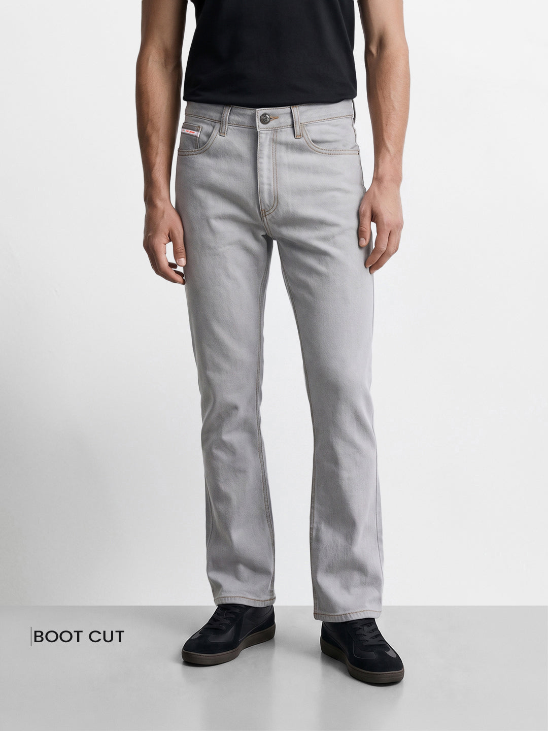 Men's Grey Bootcut Fit Solid Street Wear Jeans