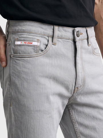 Men's Grey Bootcut Fit Solid Street Wear Jeans