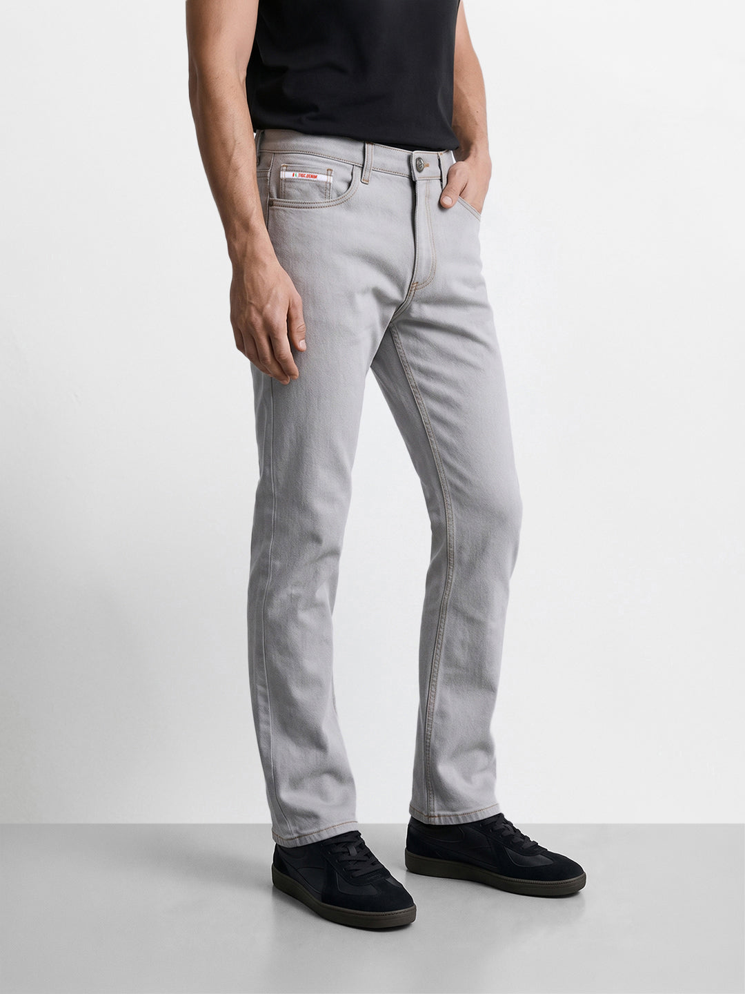Men's Grey Bootcut Fit Solid Street Wear Jeans