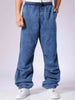 Men's Blue Baggy Solid Mid-Rise Denim Joggers