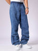 Men's Blue Baggy Solid Mid-Rise Denim Joggers