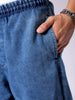 Men's Blue Baggy Solid Mid-Rise Denim Joggers