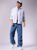 Men's Blue Baggy Solid Mid-Rise Denim Joggers