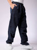 Men's Blue Baggy Solid Mid-Rise Denim Joggers