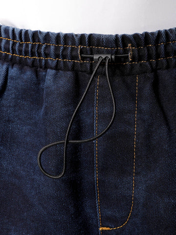 Men's Blue Baggy Solid Mid-Rise Denim Joggers