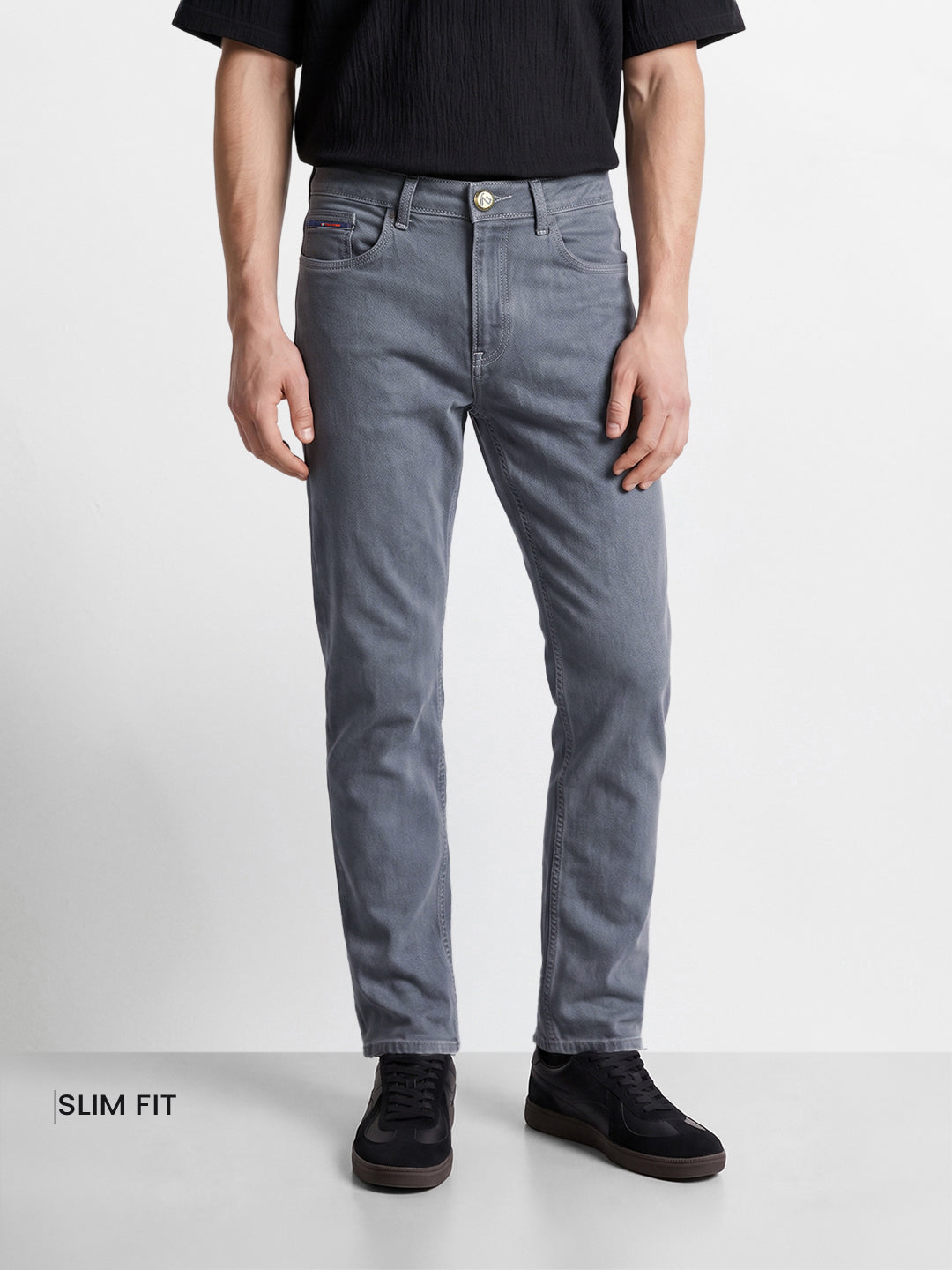 Men's Blue Slim Fit Solid Casual Trousers