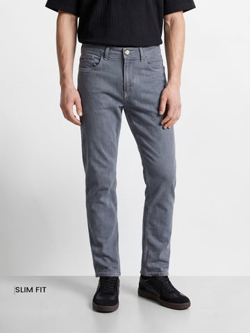 Men's Blue Slim Fit Solid Casual Trousers