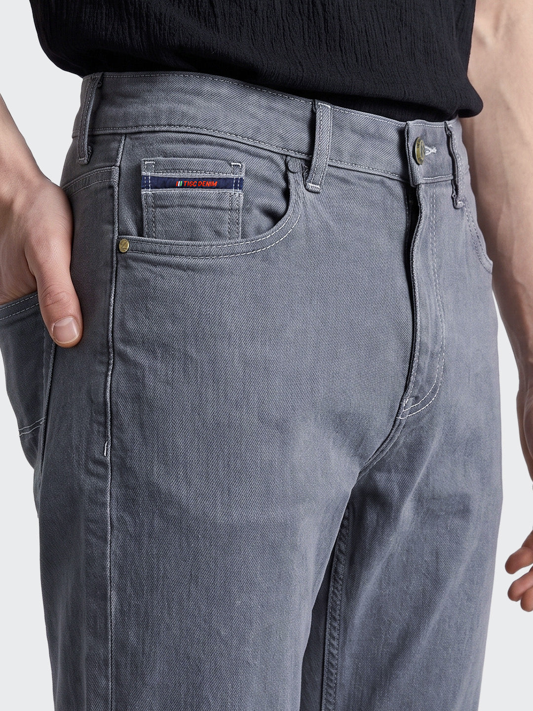 Men's Blue Slim Fit Solid Casual Trousers