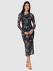 Women Black Fit Grey Long Sleeves Dress
