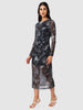 Women Black Fit Grey Long Sleeves Dress