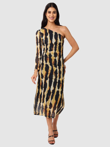 Women Regular Fit Yellow Full Sleeves Dress