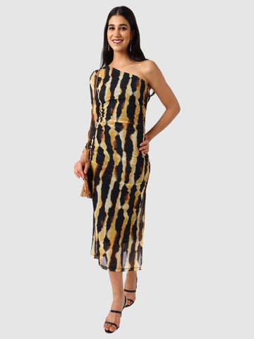 Women Regular Fit Yellow Full Sleeves Dress