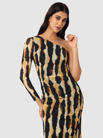 Women Regular Fit Yellow Full Sleeves Dress