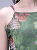 Women's Green Fitted Floral Gathered Dress