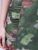 Women's Green Fitted Floral Gathered Dress