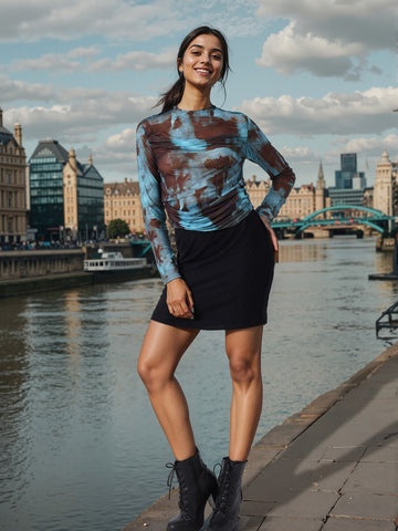 Women's Blue Regular Fit Party Wear Top