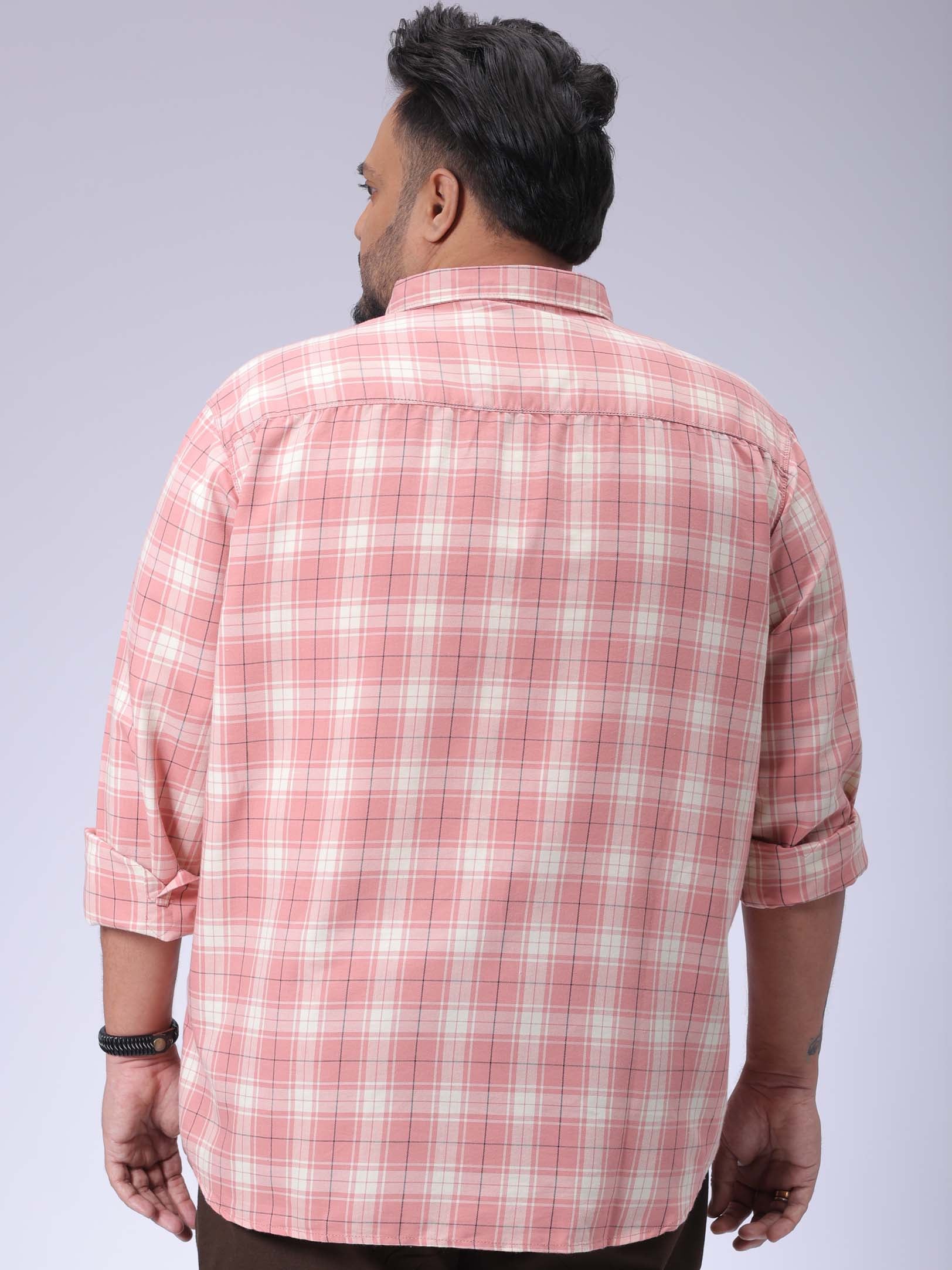 Men's Plus Size Pink Regular Fit Checked Casual Shirt