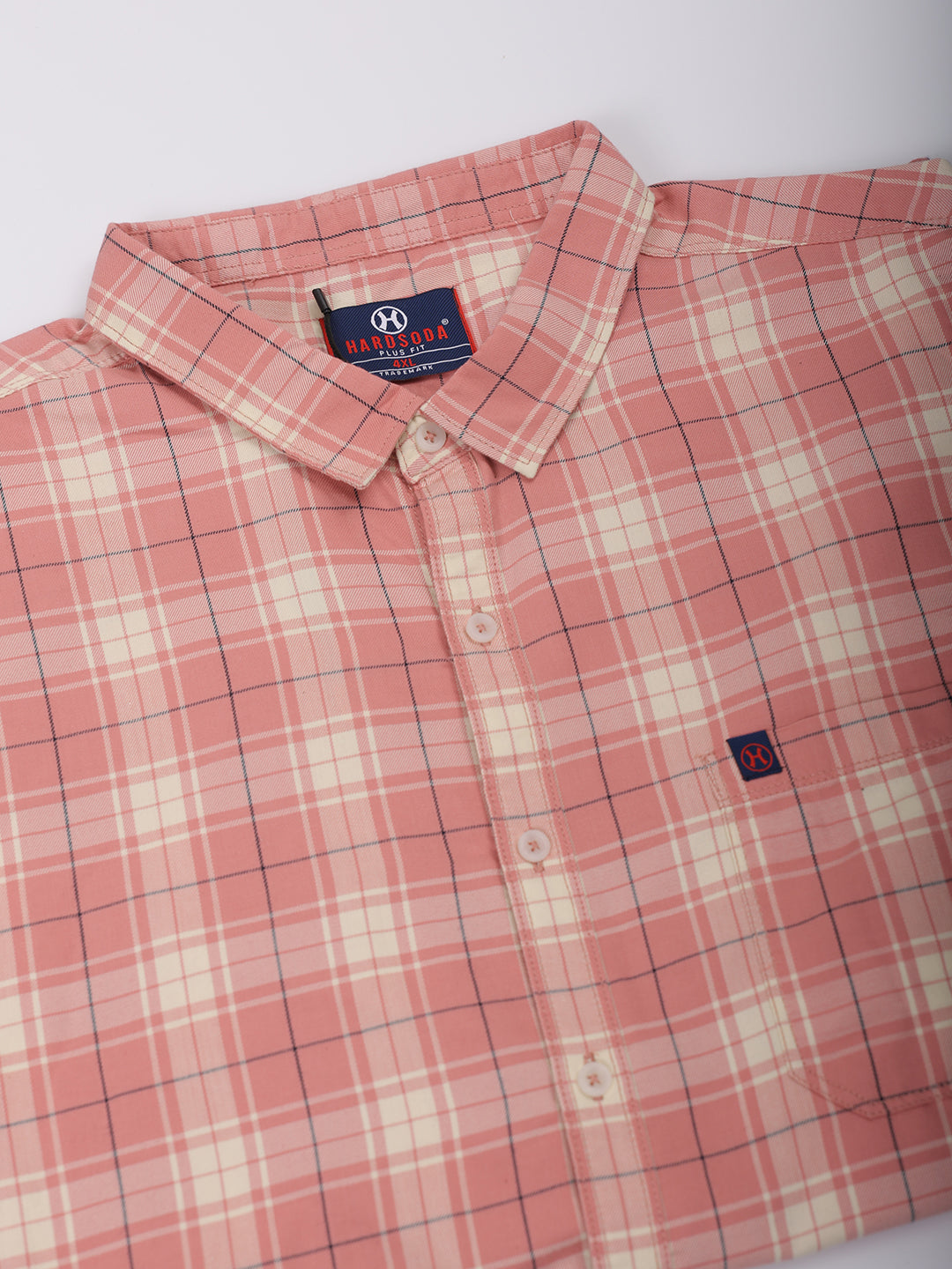 Men's Plus Size Pink Regular Fit Checked Casual Shirt