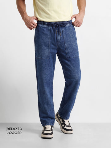 Men's Blue Relaxed Fit Solid Utility Jeans