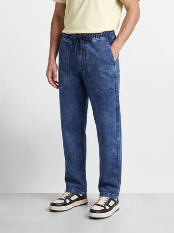 Men's Blue Relaxed Fit Solid Utility Jeans