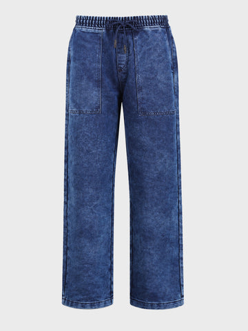 Men's Blue Relaxed Fit Solid Utility Jeans