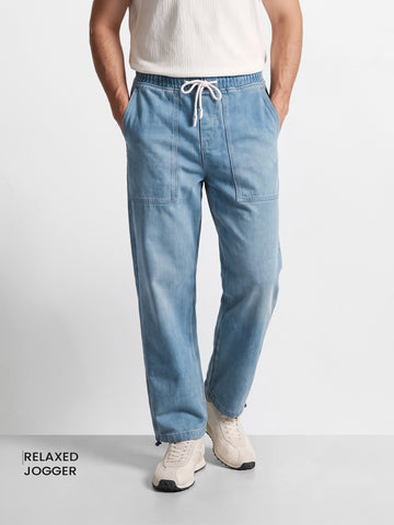 Men's Blue Relaxed Fit Solid Utility Jeans