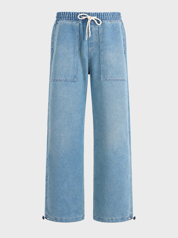 Men's Blue Relaxed Fit Solid Utility Jeans