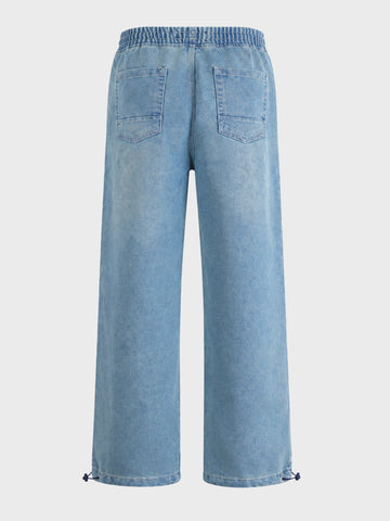 Men's Blue Relaxed Fit Solid Utility Jeans