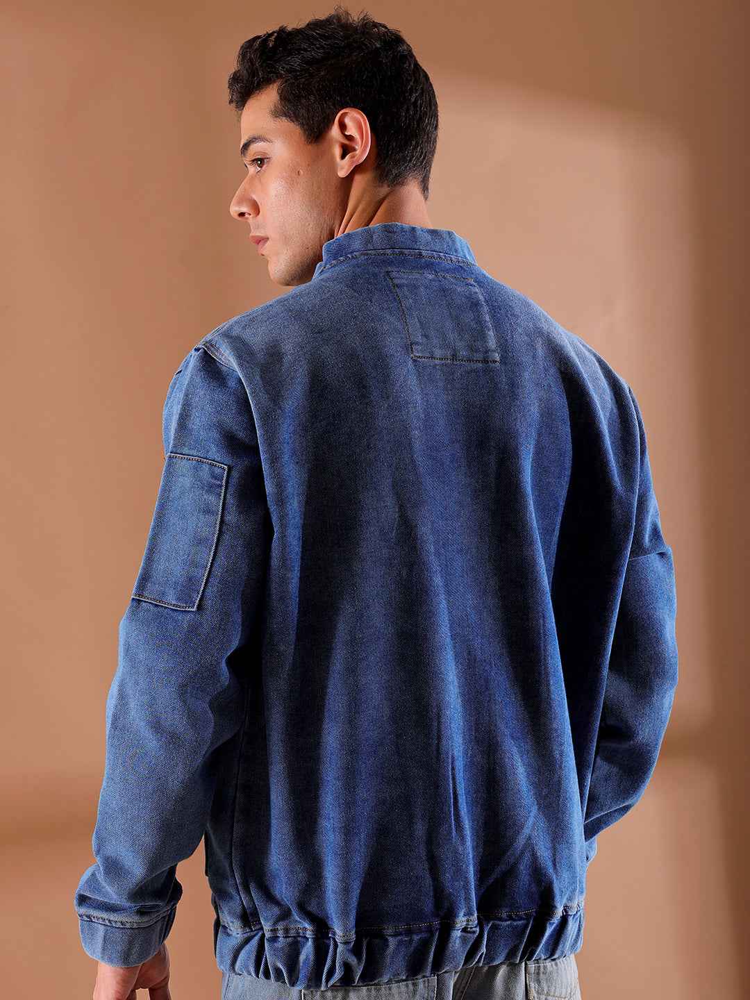 Shop Men's Solid Relaxed Fit Denim Jacket Online.