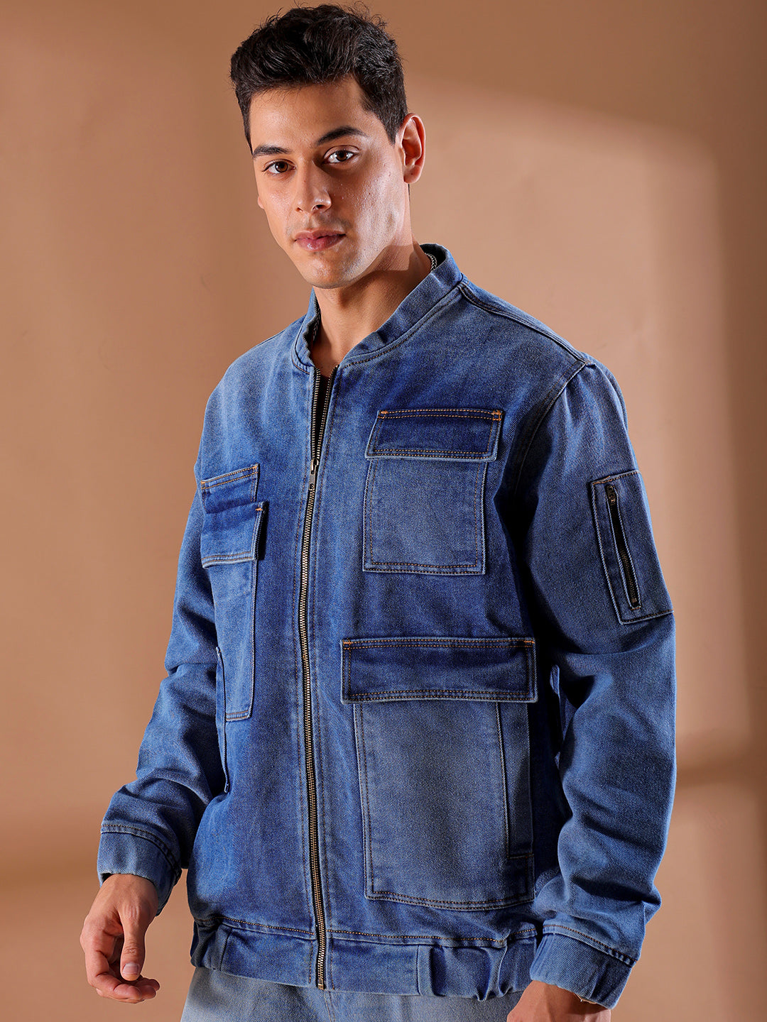 Shop Men's Solid Relaxed Fit Denim Jacket Online.