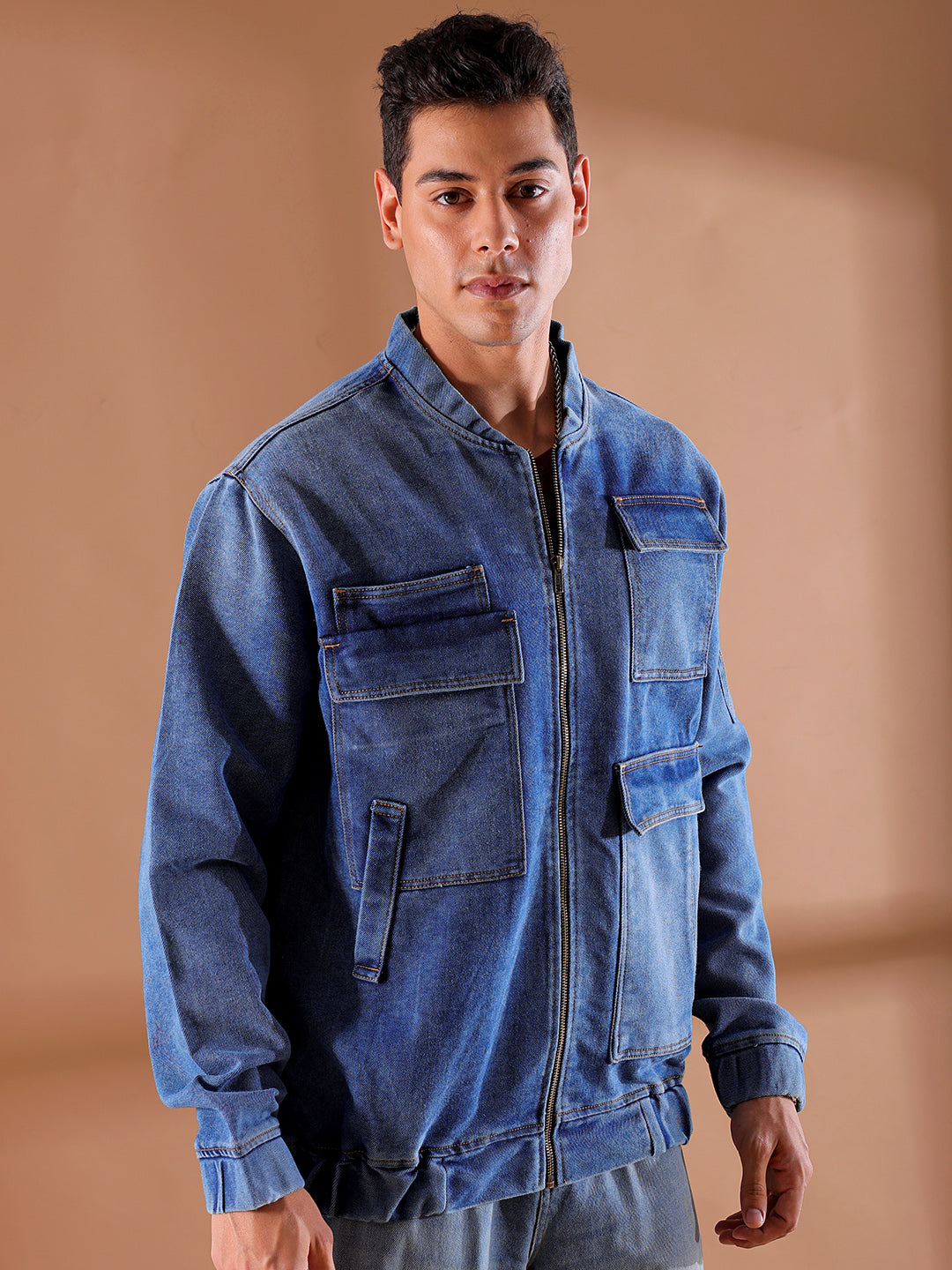 Shop Men's Solid Relaxed Fit Denim Jacket Online.