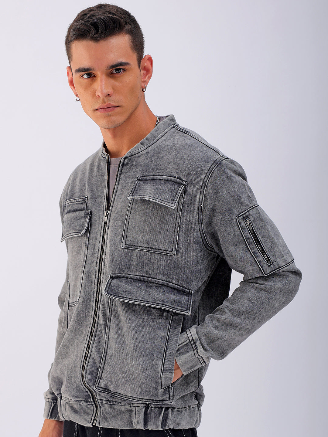 Shop Men's Solid Relaxed Fit Denim Jacket Online.