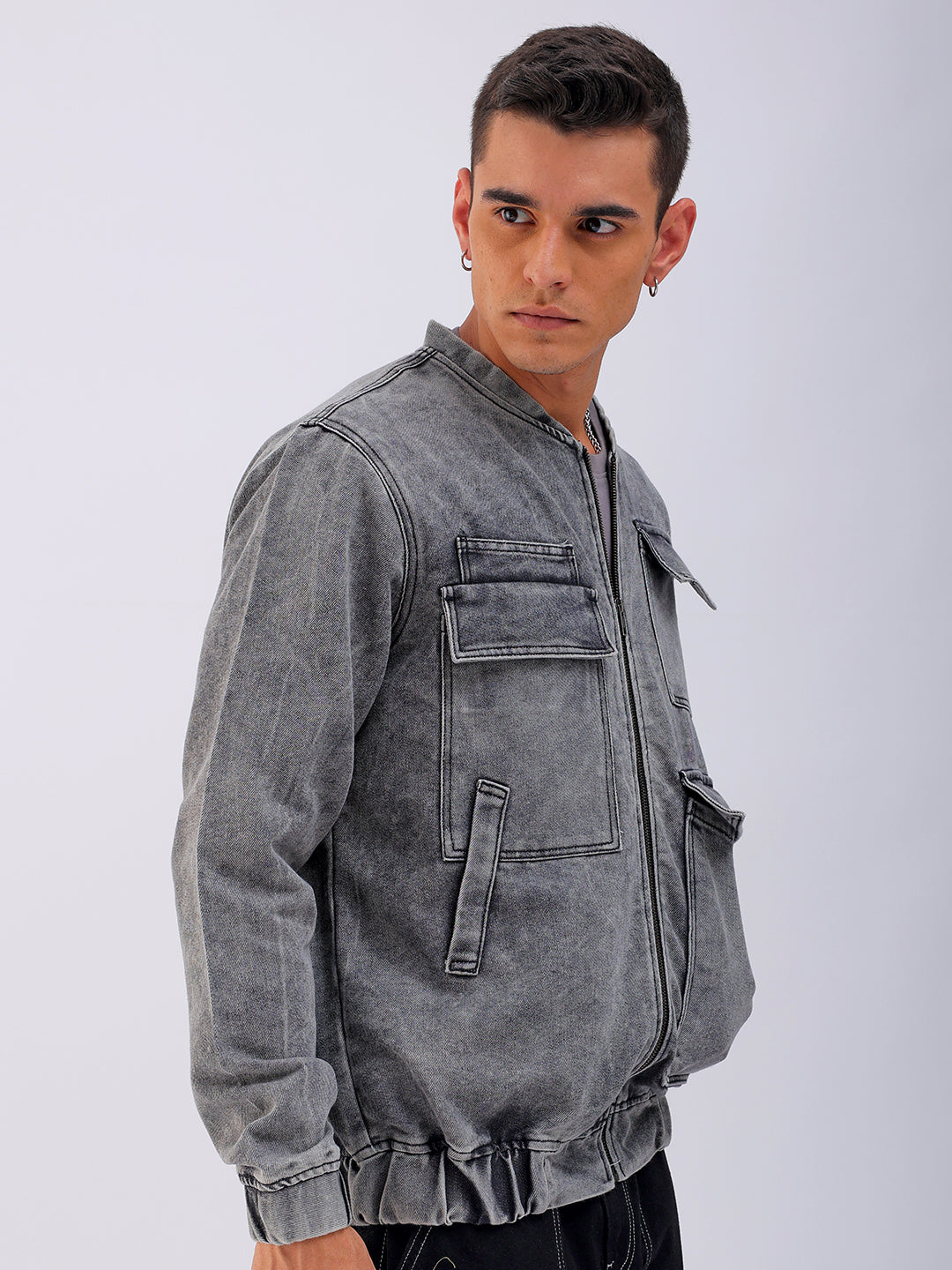 Shop Men's Solid Relaxed Fit Denim Jacket Online.