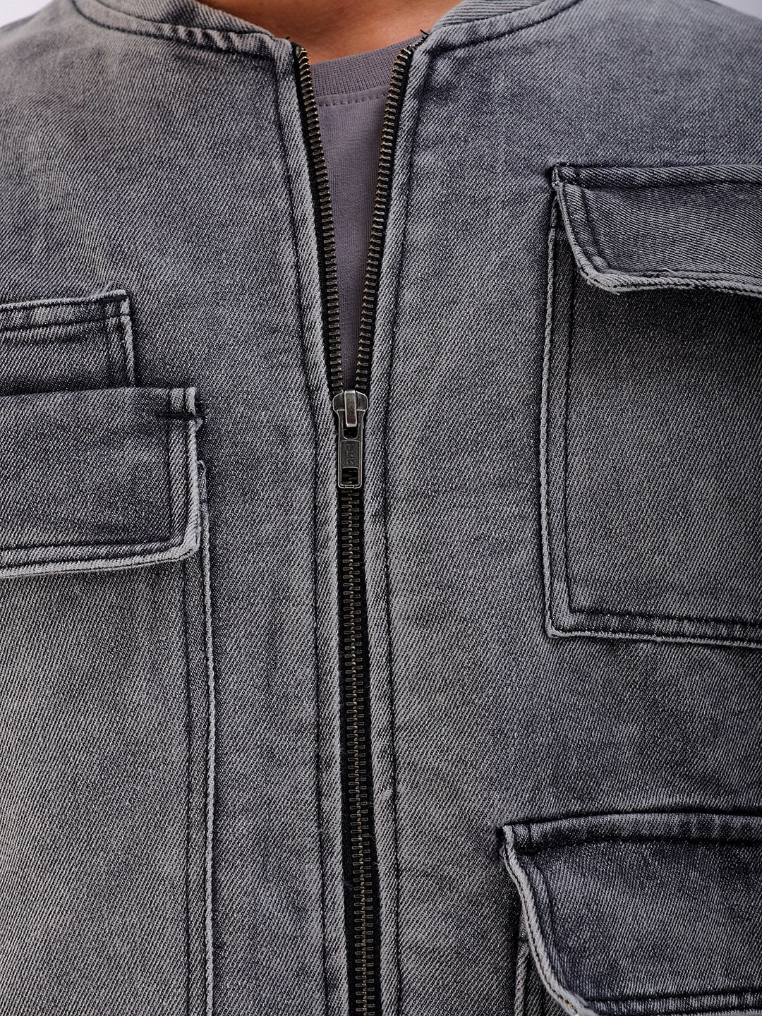 Shop Men's Solid Relaxed Fit Denim Jacket Online.