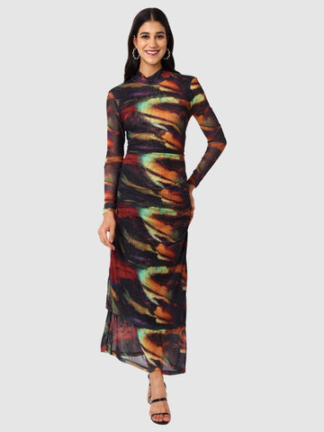 Women Multicolor Fit Black Full Sleeves Dress