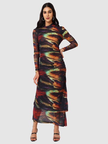 Women Multicolor Fit Black Full Sleeves Dress