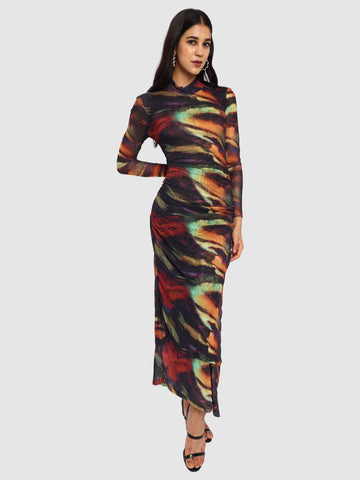 Women Multicolor Fit Black Full Sleeves Dress