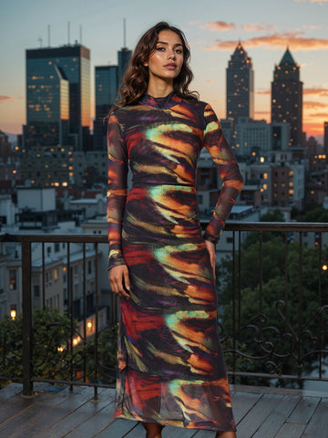 Women Multicolor Fit Black Full Sleeves Dress