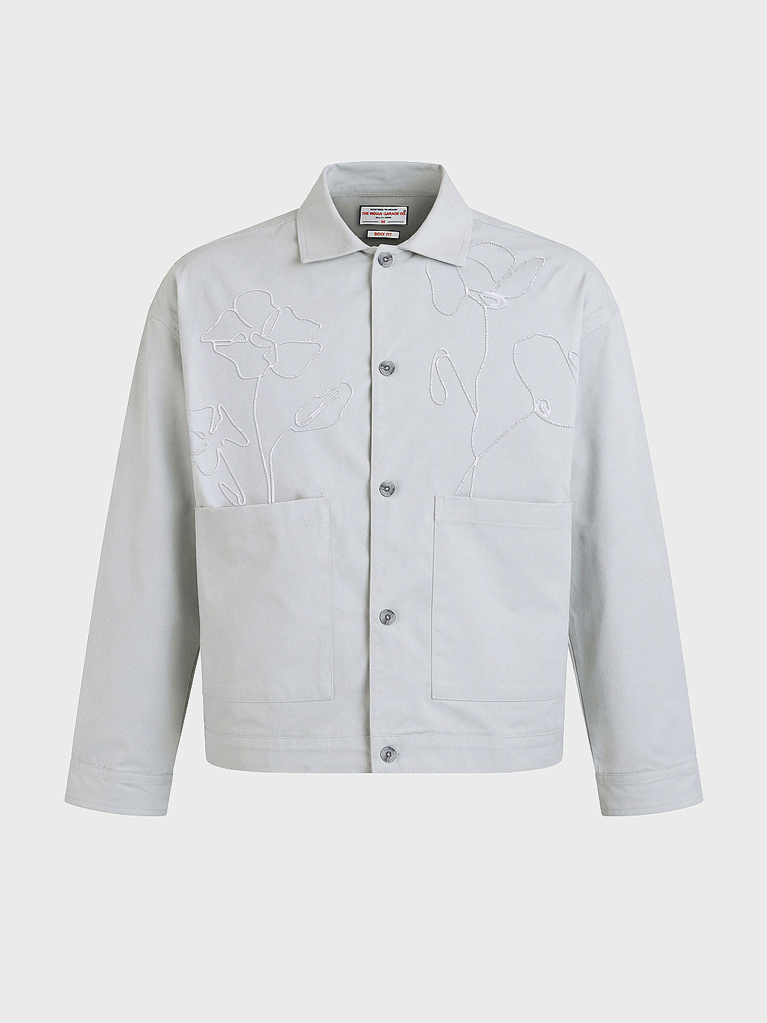 Men's Grey Boxy Fit Embroided Casual Jacket